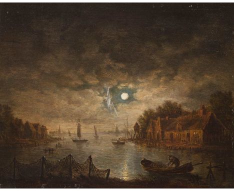   AERT VAN DER NEER (ATTR.)  1603 oder 1604 Gorinchem - 9. November 1677 Amsterdam    MONDSCHEINLANDSCHAFT MIT FISCHERN     Ö