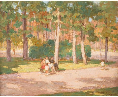   FERENC GAAL  1891 Debrecen - 1956    Auf der Parkbank     Öl auf Leinwand. 40 x 50 cm (R. 50 x 60 cm). Signiert und datiert