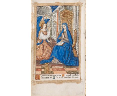   STUNDENBUCHFRAGMENT MIT VERKÜNDIGUNG     Frankreich, Paris, Egidius Hardouin, um 1515     Metallschnitt, koloriert und Gold