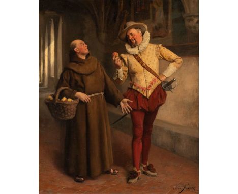   JOSÉ FRAPPA  1854 Saint-Étienne - 1904 Paris    Mönch und Landsknecht     Öl auf Leinwand. 65 x 55,5 cm (R. 80 x 69 cm). Si