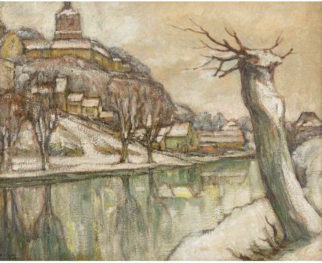  JOSEF VON BRACKEL  1874 Kleve - 1959 Kassel    Winterliches Kleve     Öl auf Leinwand (maroufl.). 45,5 x 56 cm (R. 57,5 x 6