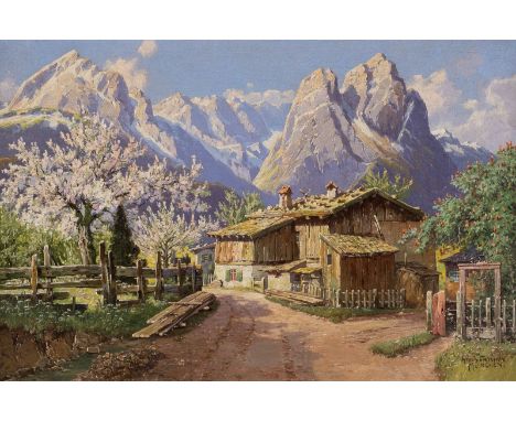   HANS FRAHM  1864 Schwerin - 1938 München    Gemäldepaar: Zwei Ansichten von Garmisch im Frühling     Jew. Öl auf Leinwand. 