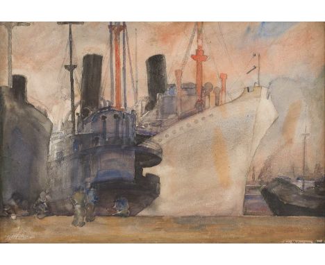   FRIEDRICH AUGUST HERKENDELL  1876 Düsseldorf - 1940 ebenda    IM HAFEN VON HAMBURG     Aquarell, Gouache und Bleistift auf 