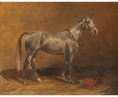   WILHELM WESTEROP  1876 Potsdam - 1954    Gemäldepaar. Schimmel (1) und Rappe (2) im Stall     Jew. Öl auf Leinwand. Jew. 35