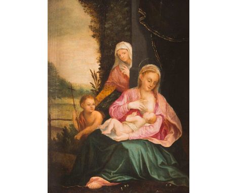   FLÄMISCHE SCHULE - IN DER ART DES FRANCESCO BRINA  Meister, tätig Mitte 16. Jh.    MARIA LACTANS MIT DEM JOHANNESKNABEN UND
