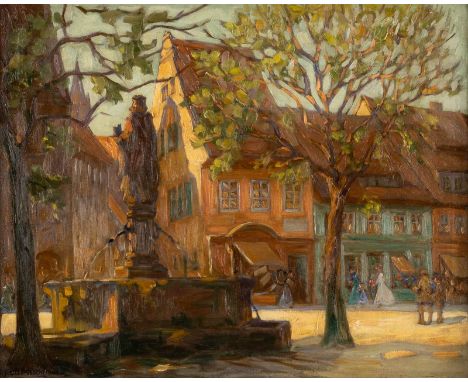   RUDOLF POESCHMANN  1878 Plauen - 1954 Dresden    Heinrichtsplatz in Meissen     Öl auf Leinwand. 56 x 70 cm (R. 68 x 82 cm)