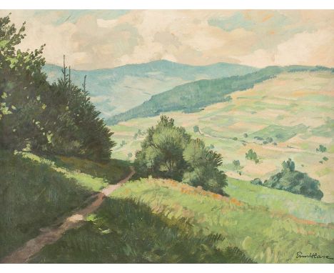   ERNST HASE  1889 Münster - 1968 ebenda    Sommerlandschaft     Öl auf Papier auf Platte. 51 x 65 cm (R. 62 x 76 cm). Signie