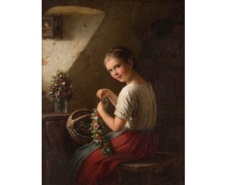   JOHANN GEORG MEYER VON BREMEN  1813 Bremen - 1886 Berlin    Die junge Kranzflechterin     Öl auf Leinwand (doubl.), maroufl
