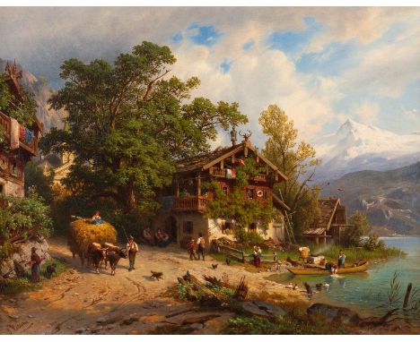   JOHANN (GIOVANNI) VARRONE  1832 Mailand - 1910 Wien    Motiv vom Zeller See gegen das Kitzsteinhorn     Öl auf Leinwand. 55