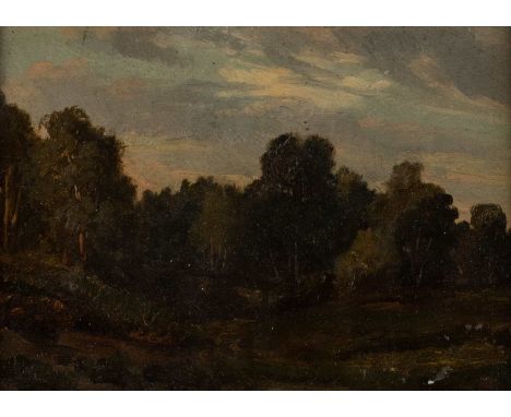   DEUTSCH  2. H. 19. Jh.    Landschaftsstudie     Öl auf Platte. SM 13 x 19 cm (R. 17 x 23,5 cm). Min. besch., rest. Hinter G
