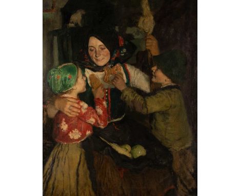   OSZKÁR GLATZ  1872 Budapest - 1958 ebenda    Familienglück (Kinder mit Lebkuchen)     Öl auf Leinwand (doubl.). 100 x 80 cm