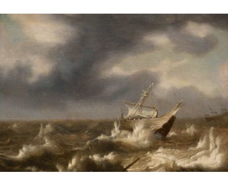   JAN PEETERS DER ÄLTERE  24. April 1624 Antwerpen - 1677 Ebenda    SCHIFFE IN STÜRMISCHER SEE     Öl auf Eichentafel. 28 x 4