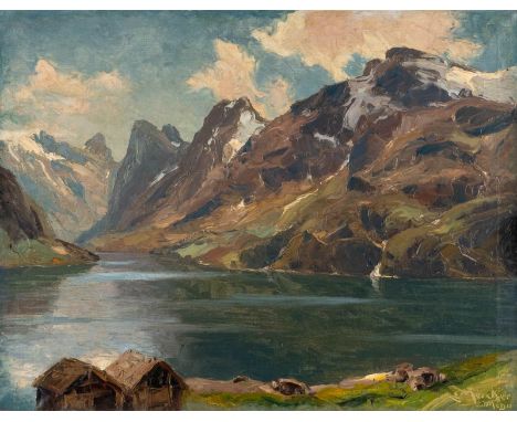   ERICH MERCKER  1891 Zabern - 1973 München    Nordfjord bei Loen     Öl auf Leinwand. 66 x 85 cm (R. 84 x 104 cm). Signiert 