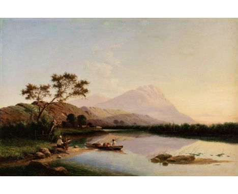   EDWIN HENRY BODDINGTON  c. 1836 London - 1905    Fischer an einem See im schottischen Hochland     Öl auf Leinwand (doubl.)