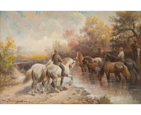   ADOLF BAUMGARTNER  1893 - 1939    Abkühlung an einem Sommertag     Öl auf Holz. 31 x 47 cm (R. 39 x 55 cm). Signiert unten 