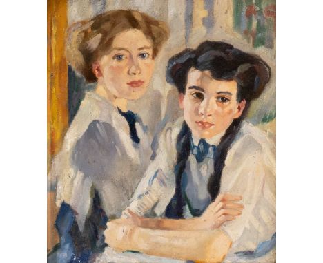   LEO PUTZ (IN THER ART VON)  1869 Meran - 1940 ebenda    Zwei junge Damen     Öl auf Platte. 26 x 24 cm (R. 33 x 30 cm). Min