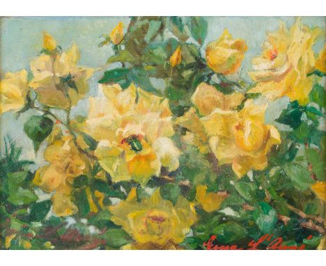   FRANZÖSISCH  Anfang 20. Jh.    Gelbe Rosen     Öl auf Karton. 31,5 x 43 cm (R. 42 x 53 cm). Schwer leserlich signiert unten