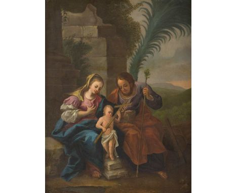   ITALO-FLÄMISCHE SCHULE  Meister, tätig Mitte 18. Jh.    HEILIGE FAMILIE     Öl auf Leinwand (doubl.). 85 x 66 cm (R. 105 x 