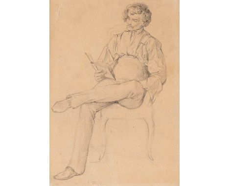   ALFRED RETHEL (ATTR.)  1816 Aachen - 1859 Düsseldorf    SELBSTBILDNIS SITZEND UND LESEND     Bleistift auf Papier. SM 17 x 