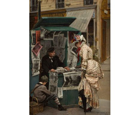   LOUIS ROBERT CARRIER-BELLEUSE  1848 Paris - 1913 ebenda    Am Zeitungsstand     Öl auf Leinwand (doubl.). 47 x 33,5 cm (R. 