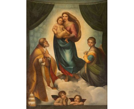   RAFFAEL SANZIO (NACHFOLGER)  1483 Urbino - 1520 Rom    SIXTINISCHE MADONNA     Öl auf Leinwand. 115 x 85 cm (R. 146 x 116 c
