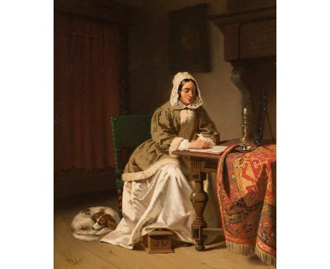   WILLEM PIETER HOEVENAAR  1808 Utrecht - 1863 ebenda    Die Briefschreiberin     Öl auf Holz. 45,5 x 37 cm (R. 66 x 58 cm). 