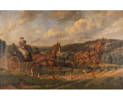   RICHARD BENNO ADAM  1873 München - 1937 ebenda    Eleganter Zweispänner     Öl auf Leinwand. 84 x 130 cm (R. 96 x 140 cm). 