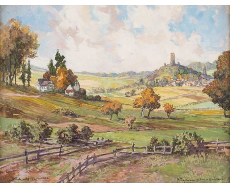   HEINRICH PÜTZHOFEN-ESTERS  1879 Krefeld - 1957 Selters    BLICK AUF HARTENFELS (WESTERWALD)     Gouache und Bleistift auf P