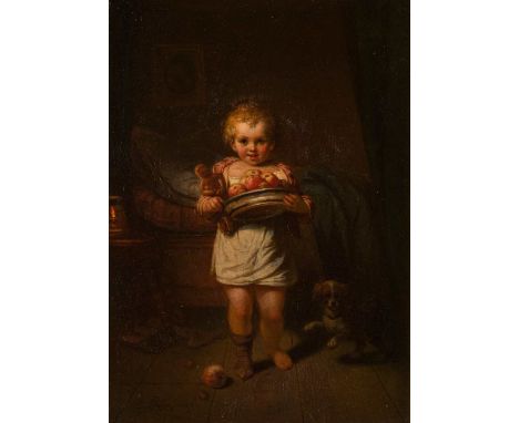   EDUARD GESELSCHAP  1814 Amsterdam - 1878 Düsseldorf    Nikolausmorgen     Öl auf Holz. 31 x 22 cm (R. 48 x 39 cm). Signiert
