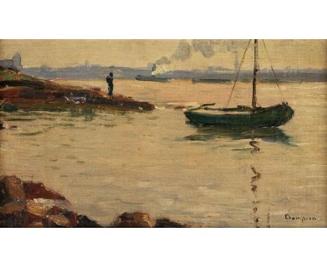   THEO CHAMPION  1887 Düsseldorf - 1952 Zell an der Mosel    Der Rhein bei Düsseldorf (Studie)     Öl auf Leinwand (maroufl.)