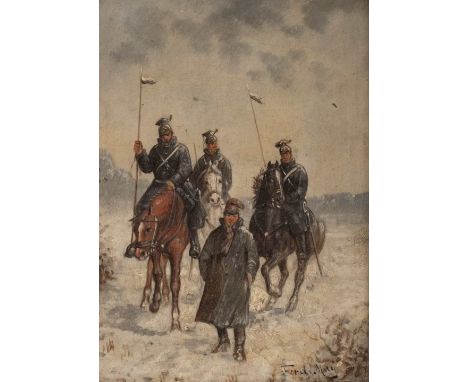   FERDINAND MAY  c. 1879 - 1962    Gefangener Soldat     Öl auf Holz. 22 x 15,5 cm (R. 34,5 x 29 cm). Signiert unten rechts '