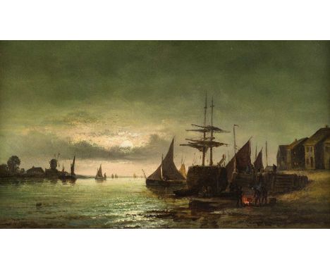   WILLIAM THORNLEY  1857 Thiais (Val-de-Marne)  - 1935 Osny    Vollmond über dem Hafen     Öl auf Leinwand (doubl.). 31 x 51 