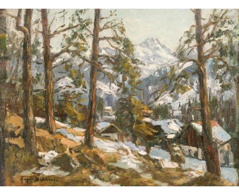   EUGEN DEKKERT  1865 Stettin - 1956 Garmisch-Partenkirchen    Winter im Gebirge     Öl auf Leinwand. 51 x 66,5 cm (R. 66,5 x