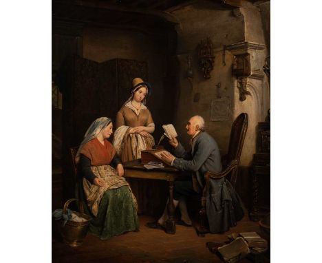   HENRI DECOENE  ('HENRI DE COENE')  1798 Nederbrakel - 1866 Brüssel    Besuch beim Notar     Öl auf Holz. 72 x 61 cm (R. 99 