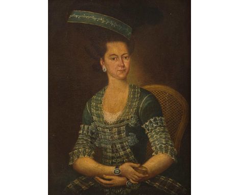   SÜDDEUTSCHE SCHULE  Meister, tätig um 1800.    PORTRAIT EINER JUNGEN DAME IN BÄUERLICHER TRACHT     Öl auf Leinwand (altdou