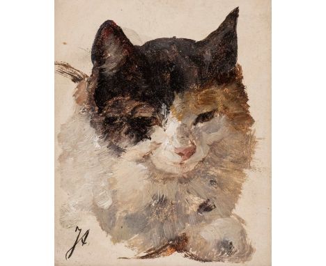   JULIUS II. ADAM  1852 München - 1913 ebenda    Studie eines Kätzchens     Öl auf feste Malpappe. 10,5 x 9,5 cm (R. 26 x 25 