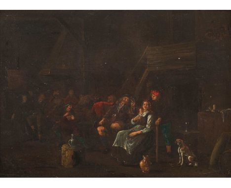   NIEDERLÄNDISCH/FLÄMISCHE SCHULE  Meister, tätig 2. Hälfte 17. Jh.    BORDELLSZENE MIT ZECHENDEN BAUERN     Öl auf Eichenhol