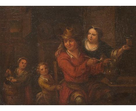   NIEDERLÄNDISCHE SCHULE  Meister, tätig 2. Hälfte 17. Jh.    BÄUERLICHES INTERIEUR     Öl auf Leinwand (altdoubl.). 23 x 30,