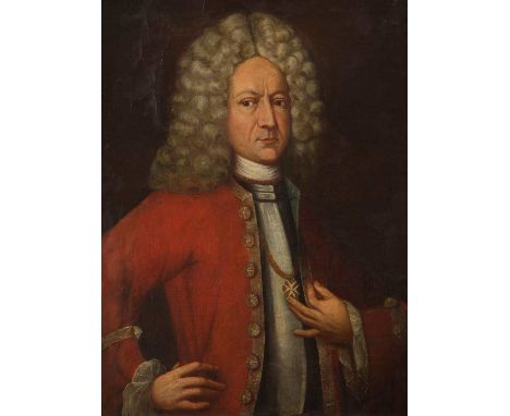   DEUTSCHER PORTRAITMALER  Tätig, um 1700.    PREUSSISCHER OFFIZIER MIT DEM ORDEN DER JOHANNITER     Öl auf Leinwand (doubl.)