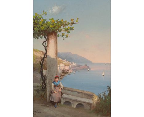  ANTONIO COPPOLA  1850 Neapel - ca. 1902 ebenda    BLICK AUF AMALFI VOM KLOSTER S. FRANCESCO AUS     Gouache auf Papier. SM 