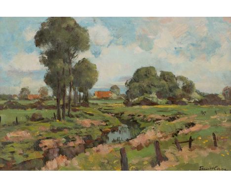   ERNST HASE  1889 Münster - 1968 ebenda    Westfälische Sommerlandschaft     Öl auf Platte. 39 x 57 cm (R. 47 x 66 cm). Sign