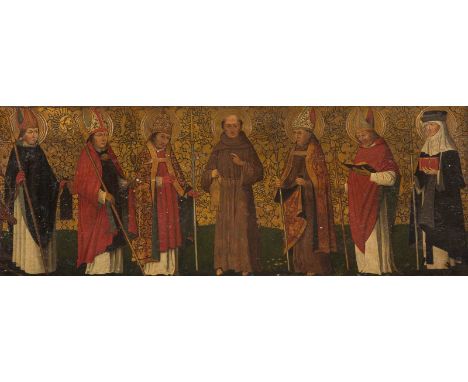   KÖLNISCH/WESTFÄLISCHE SCHULE  Meister, tätig um 1480/1500.    BISCHOFSTAFEL MIT DEM HEILIGEM HUBERTUS UND DEM HIRSCHEN, DEM
