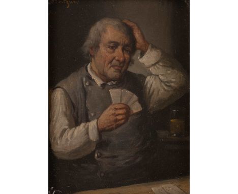   CONSTANTIN (KONSTANTIN) STOITZNER  1863 Busau - 1934 Wien    Der Kartenspieler     Öl auf Holz. 21,5 x 15,5 cm (R. 43,5 x 3