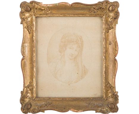  PORTRAITZEICHNER/IN DES KLASSIZISMUS  Tätig, um 1780/1800.    BILDNIS EINER JUNGEN DAME MIT GEWAND UND SCHLEIER     Bleisti