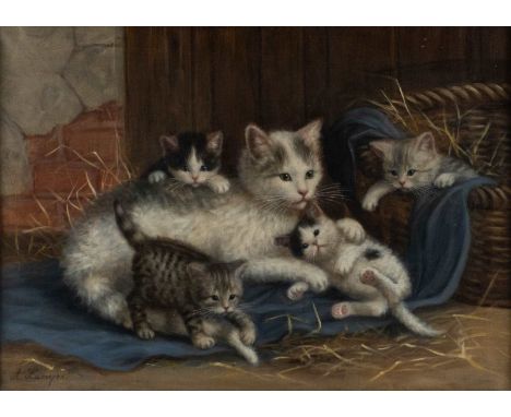   FRANZÖSISCH  2. H. 19. Jh.    Tobende Katzen     Öl auf Leinwand. 49 x 68 cm (R. 75 x 94,5 cm). Schwer leserlich bez. unten