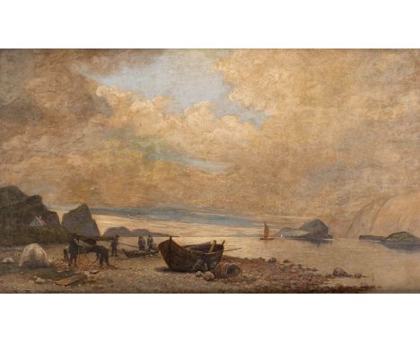   VIGGO OLAF PETER LANGER  ('Olaf Hansen')  1860 Leipzig  - ?    Fischer in Norwegischem Fjord     Öl auf Leinwand. 106 x 175