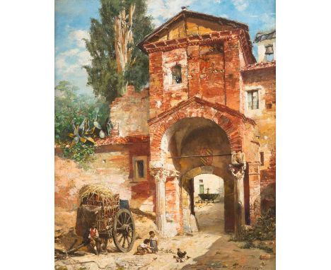   VERONIKA MARIA HERWEGEN-MANINI  1851 München - 1933 Malcesine    Stadttor in Südlicher Landschaft     Öl auf Leinwand. 62 x