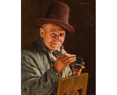   FRANZ XAVER WÖLFLE  1887 Kaufbeuren - 1972 Zankenhausen    Gemäldepaar: Zwei Herren mit Schnupftabak (1) und Pfeife (2)    