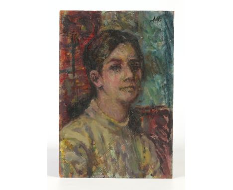 Early 20th century Continental school. Unframed impressionist oil on board, portrait of a woman. Monogrammed A. H. 35cm x 24c