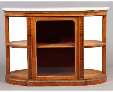 A George IV birds eye maple credenza by Thomas Seddon of London. Having a central glazed bookcase flanked by a pair of open q